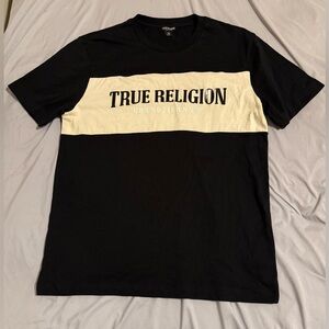True Religion Black and Cream Short Sleeve Tee
